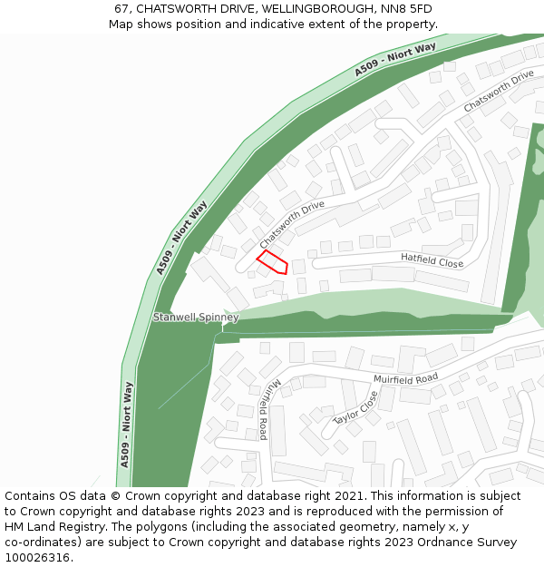 67, CHATSWORTH DRIVE, WELLINGBOROUGH, NN8 5FD: Location map and indicative extent of plot