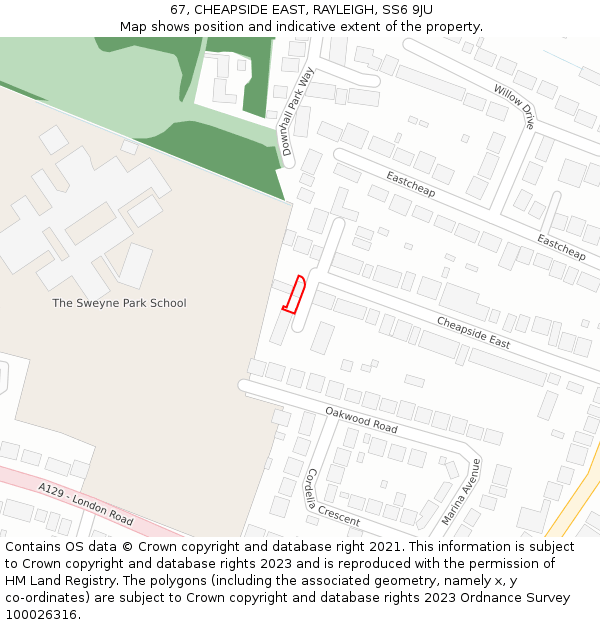 67, CHEAPSIDE EAST, RAYLEIGH, SS6 9JU: Location map and indicative extent of plot