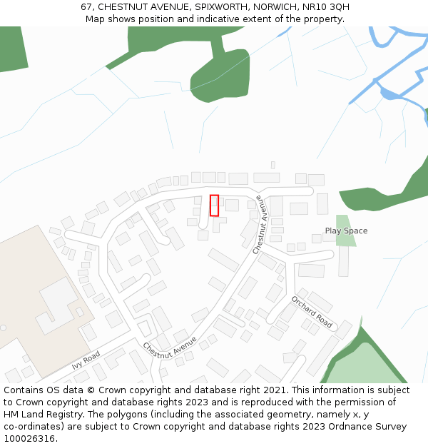 67, CHESTNUT AVENUE, SPIXWORTH, NORWICH, NR10 3QH: Location map and indicative extent of plot