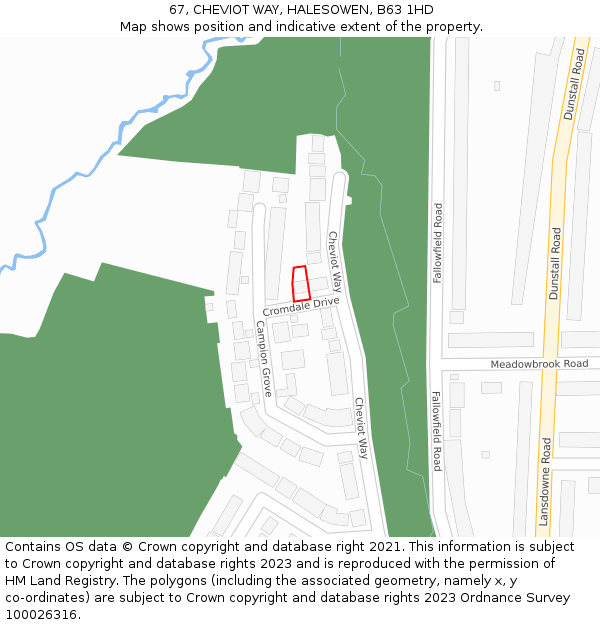 67, CHEVIOT WAY, HALESOWEN, B63 1HD: Location map and indicative extent of plot