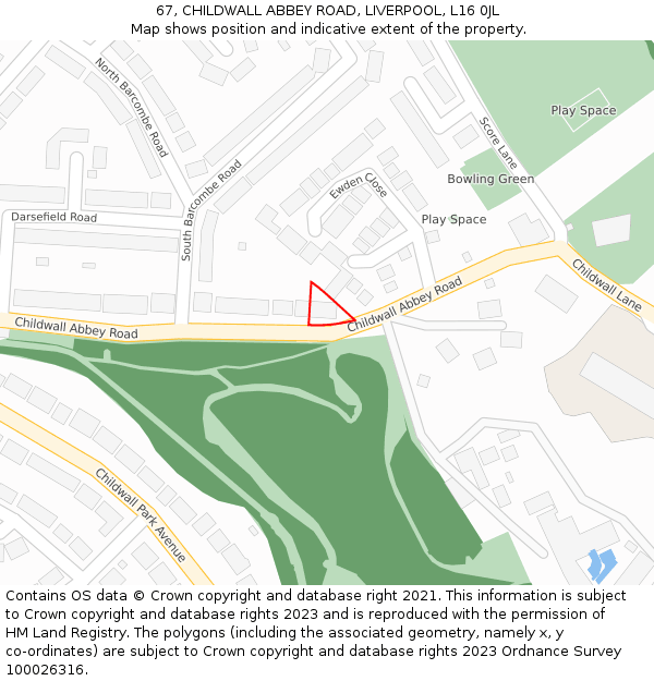 67, CHILDWALL ABBEY ROAD, LIVERPOOL, L16 0JL: Location map and indicative extent of plot