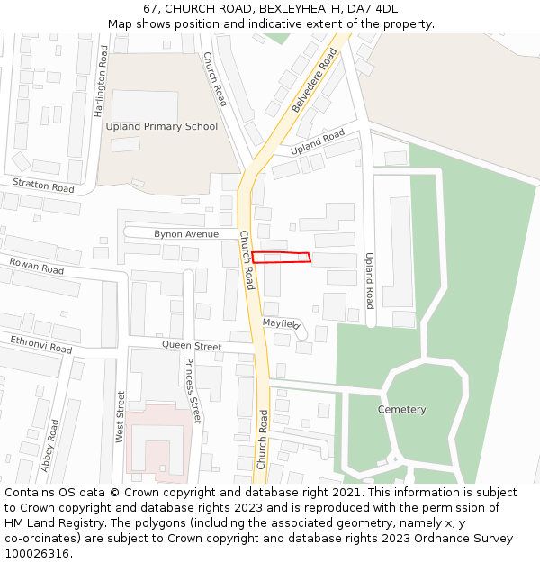 67, CHURCH ROAD, BEXLEYHEATH, DA7 4DL: Location map and indicative extent of plot