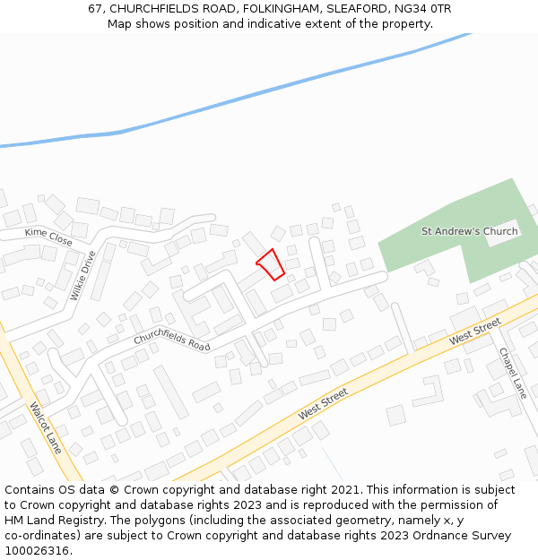 67, CHURCHFIELDS ROAD, FOLKINGHAM, SLEAFORD, NG34 0TR: Location map and indicative extent of plot