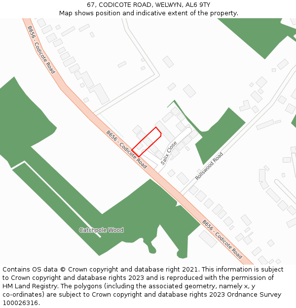 67, CODICOTE ROAD, WELWYN, AL6 9TY: Location map and indicative extent of plot