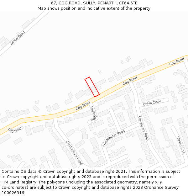 67, COG ROAD, SULLY, PENARTH, CF64 5TE: Location map and indicative extent of plot