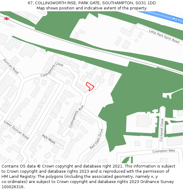 67, COLLINGWORTH RISE, PARK GATE, SOUTHAMPTON, SO31 1DD: Location map and indicative extent of plot