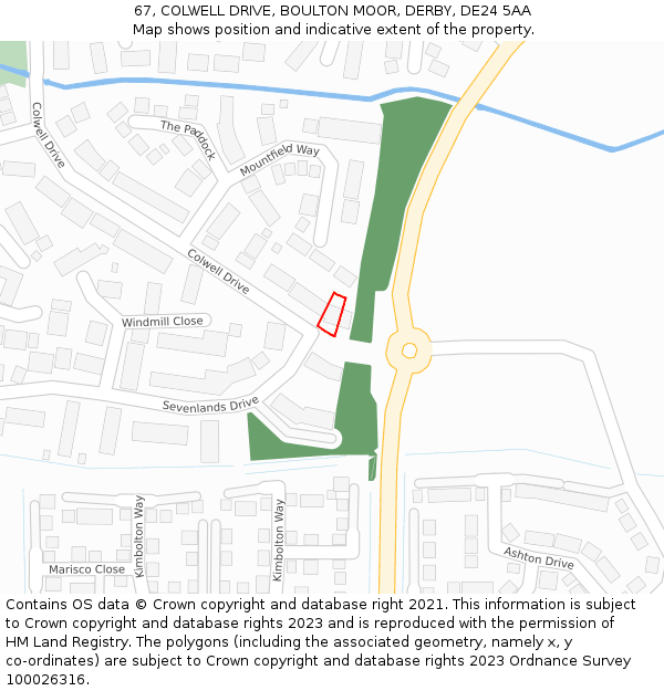 67, COLWELL DRIVE, BOULTON MOOR, DERBY, DE24 5AA: Location map and indicative extent of plot