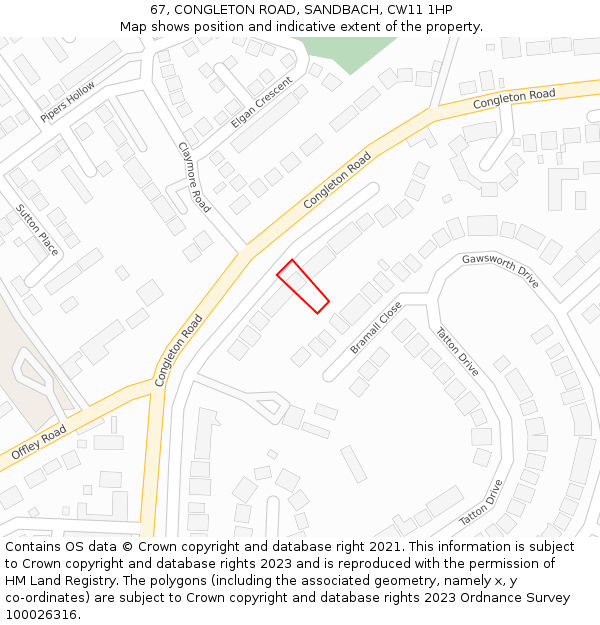 67, CONGLETON ROAD, SANDBACH, CW11 1HP: Location map and indicative extent of plot