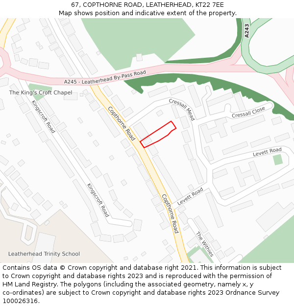 67, COPTHORNE ROAD, LEATHERHEAD, KT22 7EE: Location map and indicative extent of plot