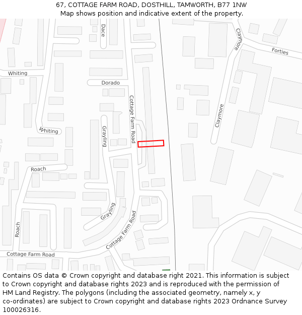 67, COTTAGE FARM ROAD, DOSTHILL, TAMWORTH, B77 1NW: Location map and indicative extent of plot