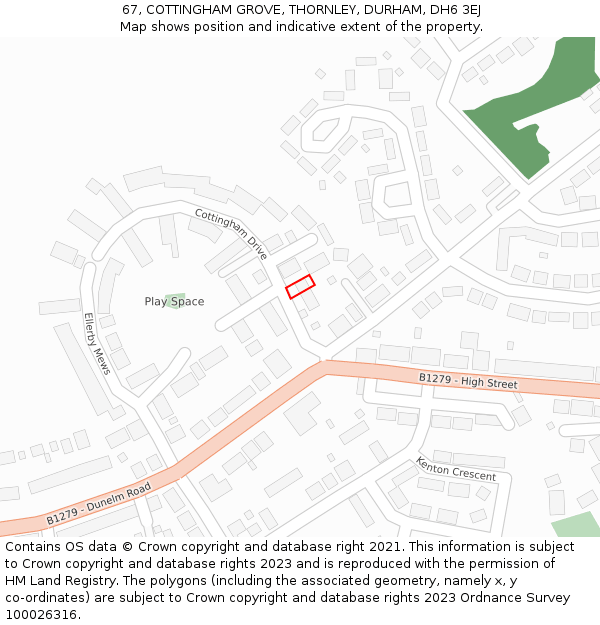 67, COTTINGHAM GROVE, THORNLEY, DURHAM, DH6 3EJ: Location map and indicative extent of plot