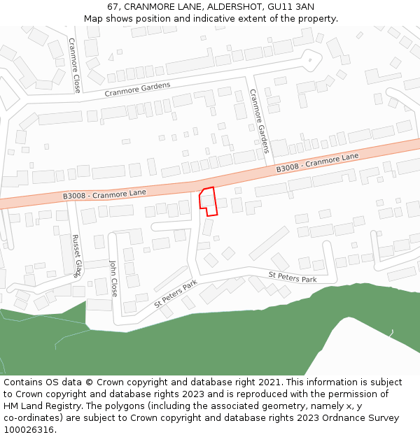 67, CRANMORE LANE, ALDERSHOT, GU11 3AN: Location map and indicative extent of plot