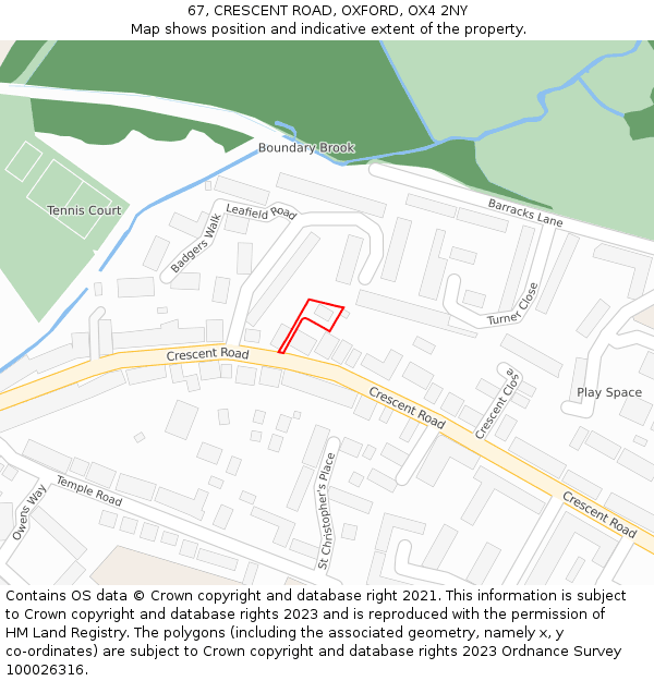 67, CRESCENT ROAD, OXFORD, OX4 2NY: Location map and indicative extent of plot