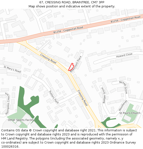 67, CRESSING ROAD, BRAINTREE, CM7 3PP: Location map and indicative extent of plot