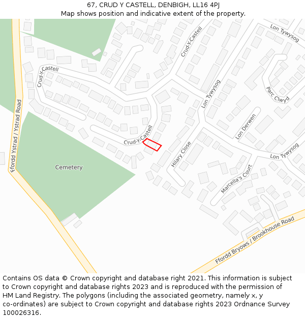67, CRUD Y CASTELL, DENBIGH, LL16 4PJ: Location map and indicative extent of plot