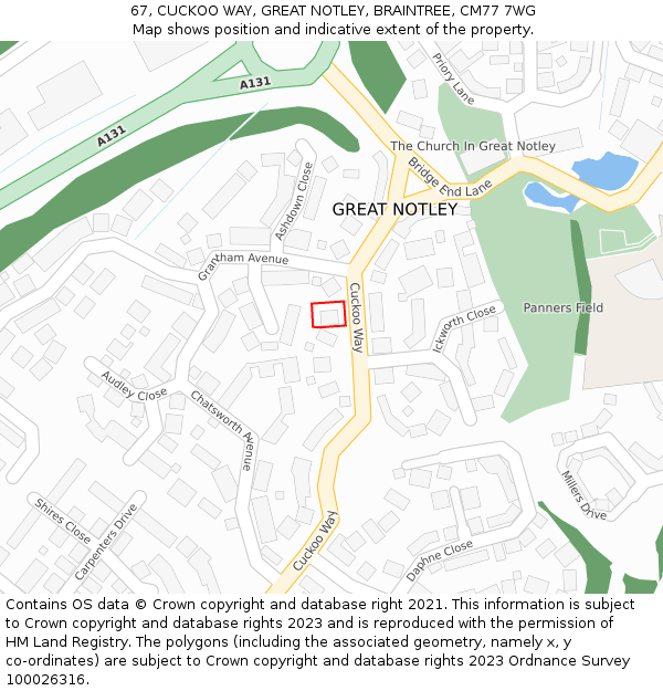 67, CUCKOO WAY, GREAT NOTLEY, BRAINTREE, CM77 7WG: Location map and indicative extent of plot