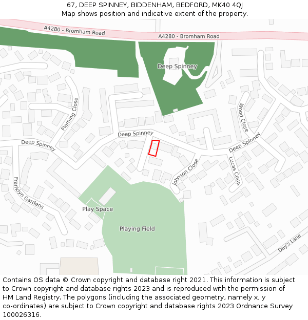 67, DEEP SPINNEY, BIDDENHAM, BEDFORD, MK40 4QJ: Location map and indicative extent of plot