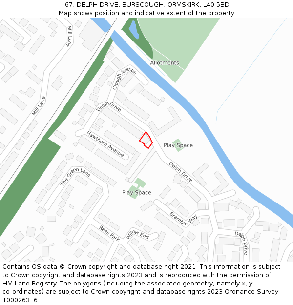 67, DELPH DRIVE, BURSCOUGH, ORMSKIRK, L40 5BD: Location map and indicative extent of plot