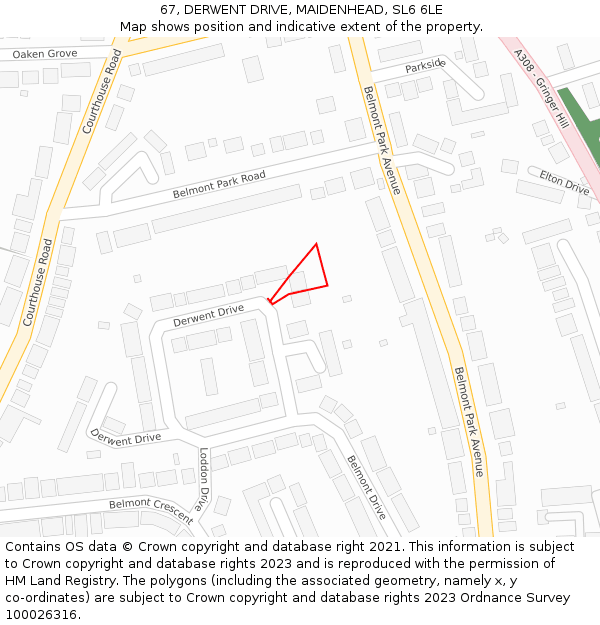 67, DERWENT DRIVE, MAIDENHEAD, SL6 6LE: Location map and indicative extent of plot
