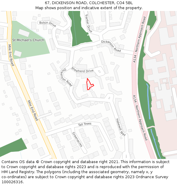 67, DICKENSON ROAD, COLCHESTER, CO4 5BL: Location map and indicative extent of plot