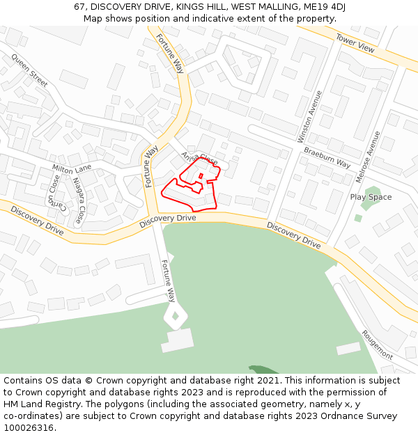 67, DISCOVERY DRIVE, KINGS HILL, WEST MALLING, ME19 4DJ: Location map and indicative extent of plot