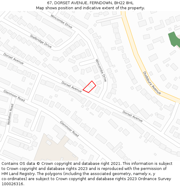 67, DORSET AVENUE, FERNDOWN, BH22 8HL: Location map and indicative extent of plot