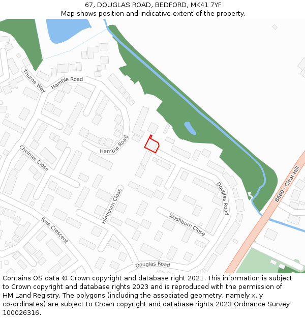 67, DOUGLAS ROAD, BEDFORD, MK41 7YF: Location map and indicative extent of plot