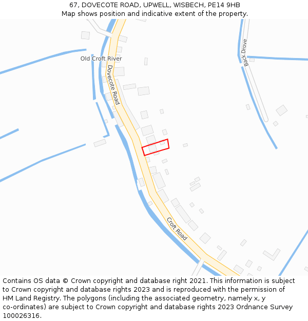 67, DOVECOTE ROAD, UPWELL, WISBECH, PE14 9HB: Location map and indicative extent of plot