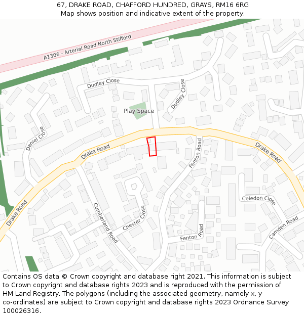 67, DRAKE ROAD, CHAFFORD HUNDRED, GRAYS, RM16 6RG: Location map and indicative extent of plot