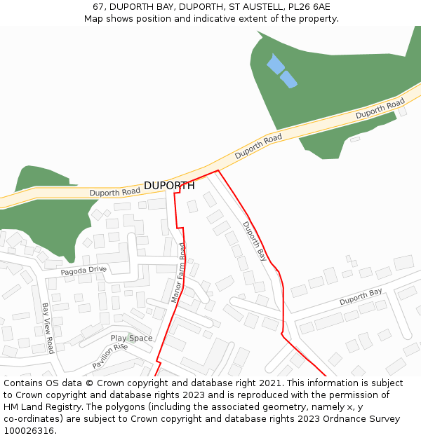 67, DUPORTH BAY, DUPORTH, ST AUSTELL, PL26 6AE: Location map and indicative extent of plot