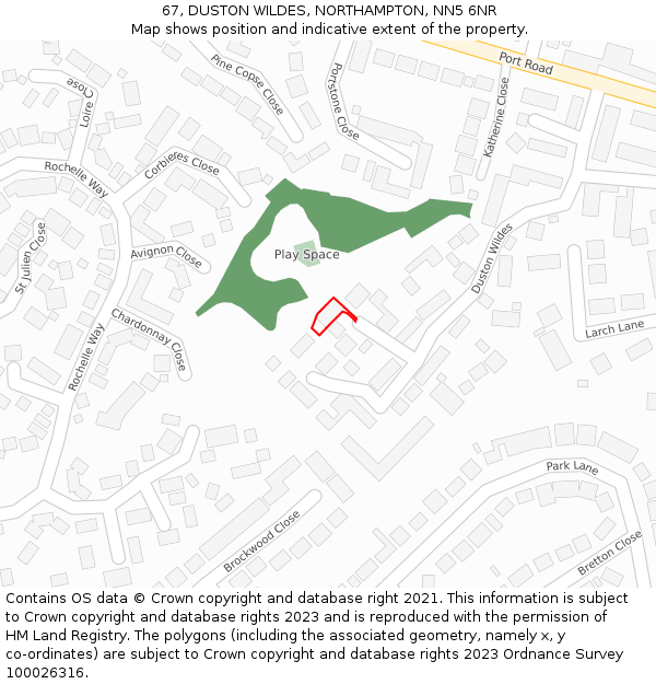 67, DUSTON WILDES, NORTHAMPTON, NN5 6NR: Location map and indicative extent of plot