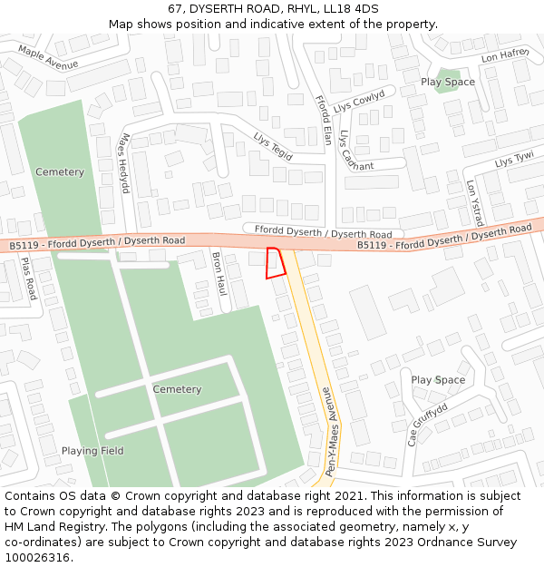 67, DYSERTH ROAD, RHYL, LL18 4DS: Location map and indicative extent of plot