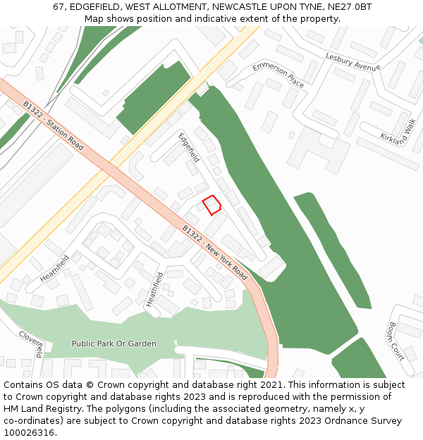 67, EDGEFIELD, WEST ALLOTMENT, NEWCASTLE UPON TYNE, NE27 0BT: Location map and indicative extent of plot