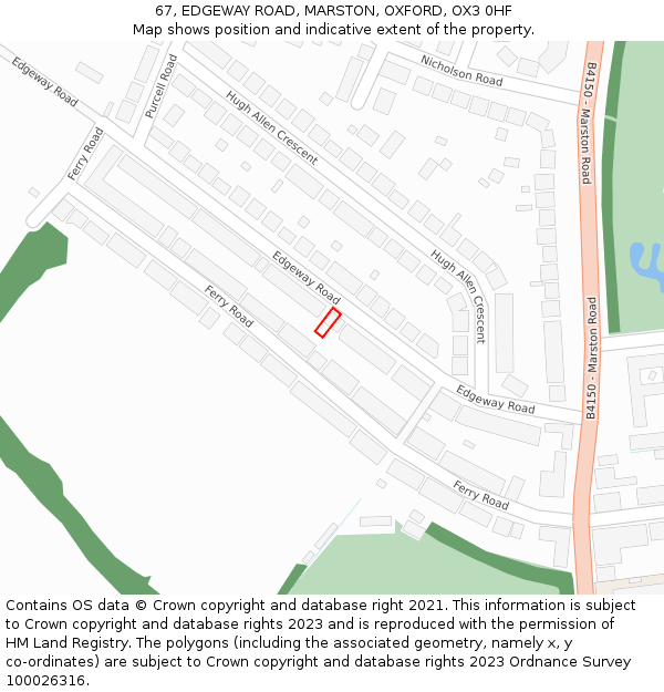 67, EDGEWAY ROAD, MARSTON, OXFORD, OX3 0HF: Location map and indicative extent of plot