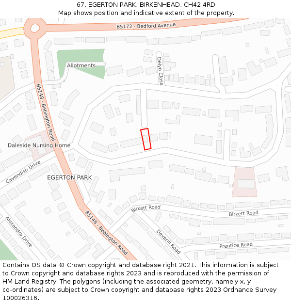 67, EGERTON PARK, BIRKENHEAD, CH42 4RD: Location map and indicative extent of plot
