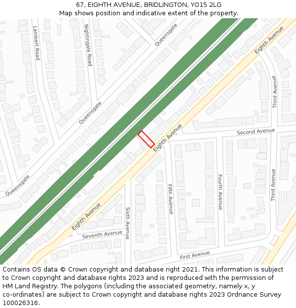 67, EIGHTH AVENUE, BRIDLINGTON, YO15 2LG: Location map and indicative extent of plot