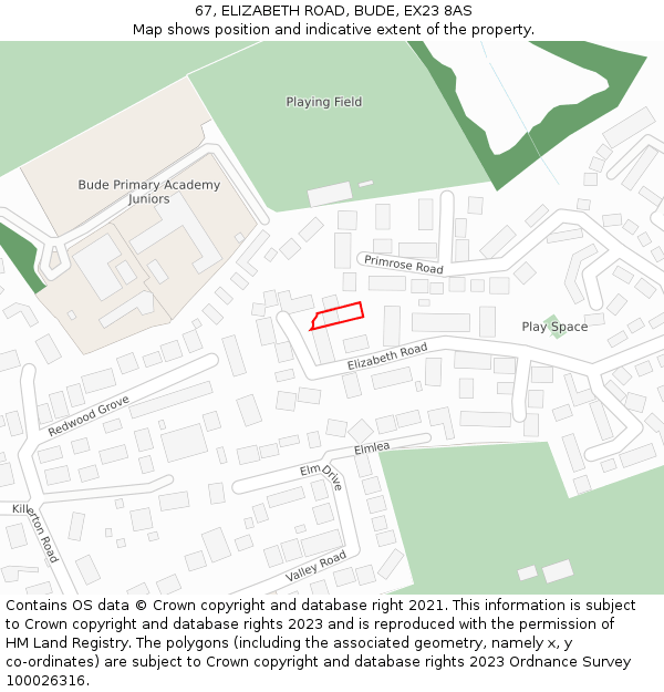 67, ELIZABETH ROAD, BUDE, EX23 8AS: Location map and indicative extent of plot