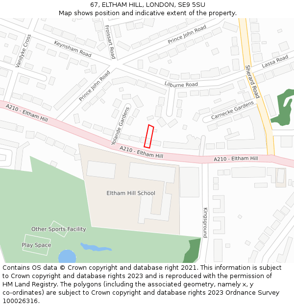 67, ELTHAM HILL, LONDON, SE9 5SU: Location map and indicative extent of plot