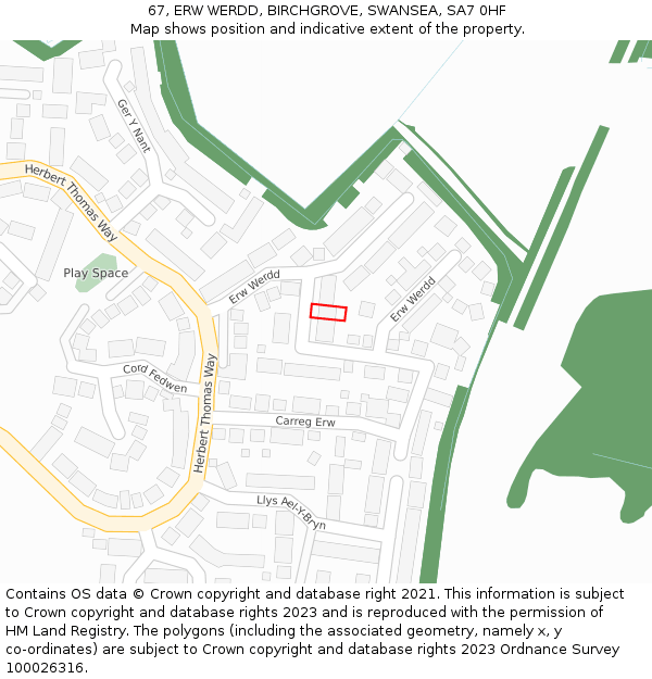 67, ERW WERDD, BIRCHGROVE, SWANSEA, SA7 0HF: Location map and indicative extent of plot