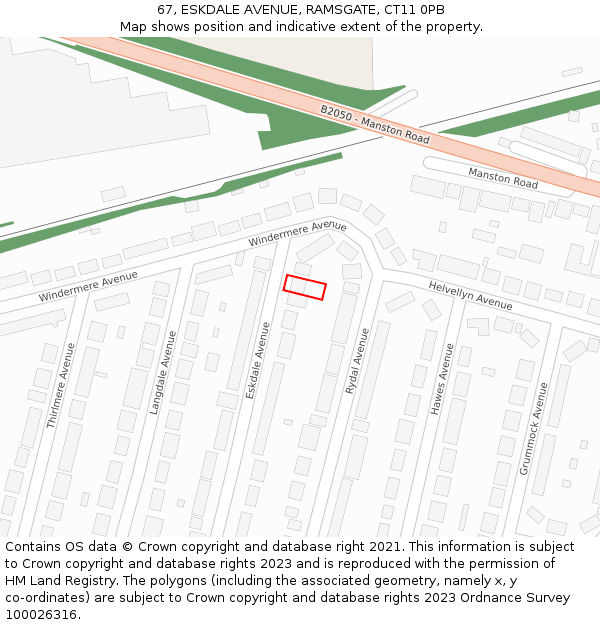 67, ESKDALE AVENUE, RAMSGATE, CT11 0PB: Location map and indicative extent of plot