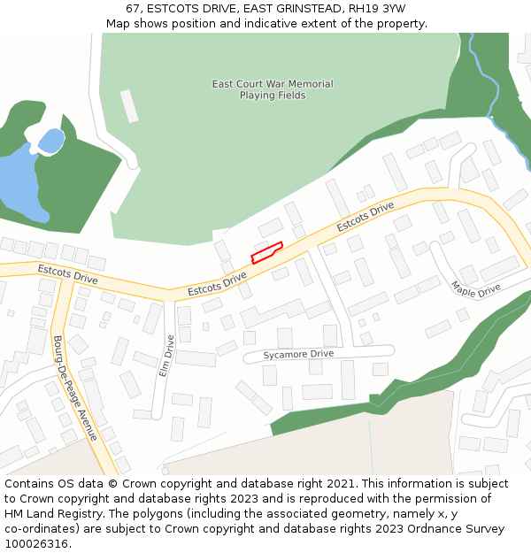 67, ESTCOTS DRIVE, EAST GRINSTEAD, RH19 3YW: Location map and indicative extent of plot