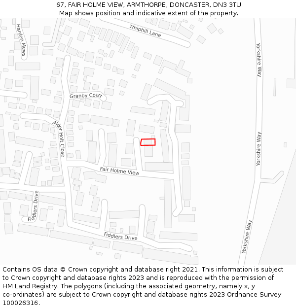67, FAIR HOLME VIEW, ARMTHORPE, DONCASTER, DN3 3TU: Location map and indicative extent of plot