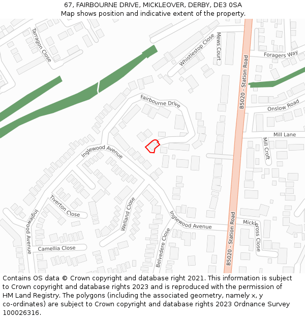 67, FAIRBOURNE DRIVE, MICKLEOVER, DERBY, DE3 0SA: Location map and indicative extent of plot