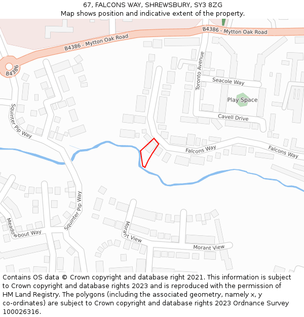 67, FALCONS WAY, SHREWSBURY, SY3 8ZG: Location map and indicative extent of plot
