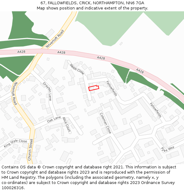 67, FALLOWFIELDS, CRICK, NORTHAMPTON, NN6 7GA: Location map and indicative extent of plot