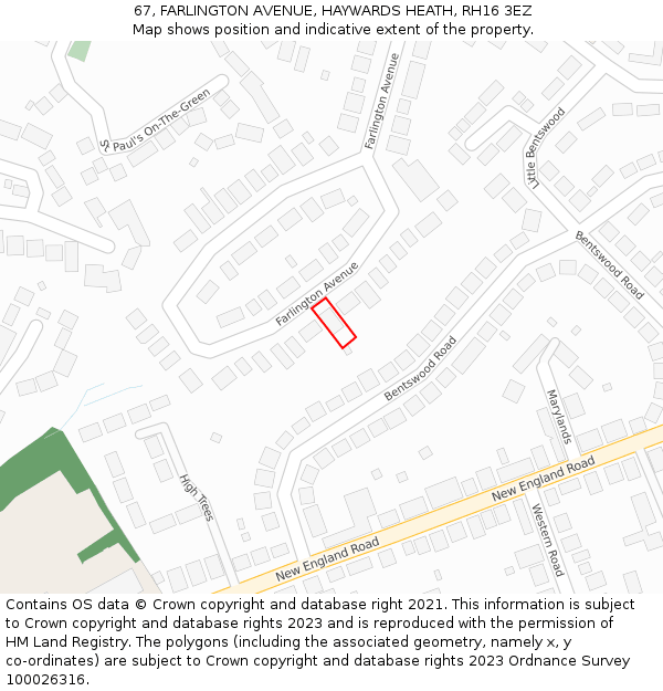 67, FARLINGTON AVENUE, HAYWARDS HEATH, RH16 3EZ: Location map and indicative extent of plot