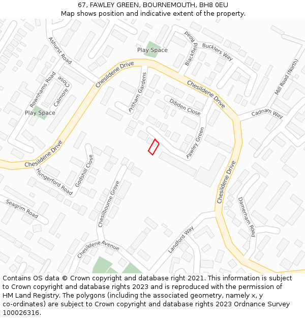 67, FAWLEY GREEN, BOURNEMOUTH, BH8 0EU: Location map and indicative extent of plot