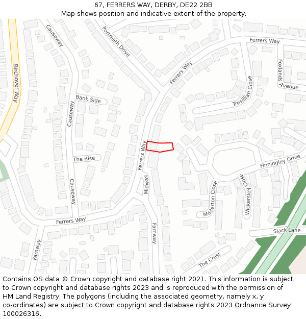 67, FERRERS WAY, DERBY, DE22 2BB: Location map and indicative extent of plot