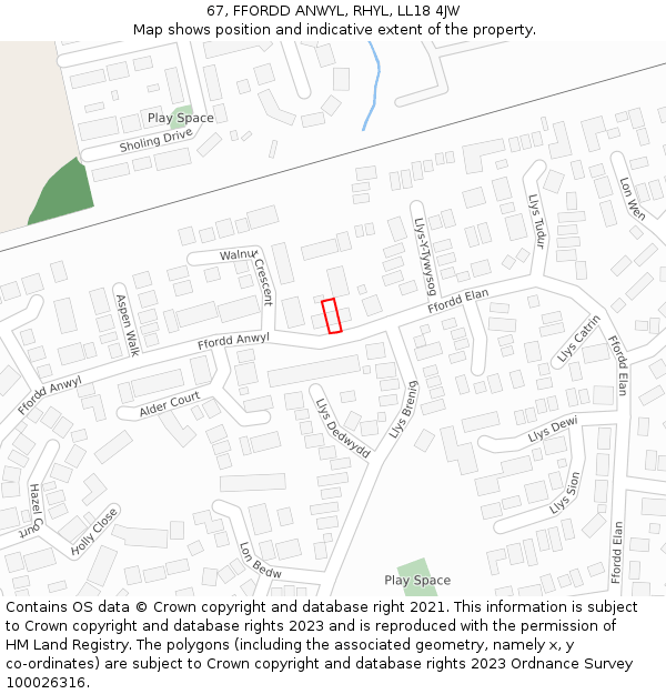 67, FFORDD ANWYL, RHYL, LL18 4JW: Location map and indicative extent of plot