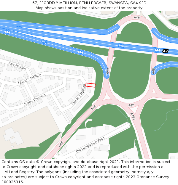 67, FFORDD Y MEILLION, PENLLERGAER, SWANSEA, SA4 9FD: Location map and indicative extent of plot